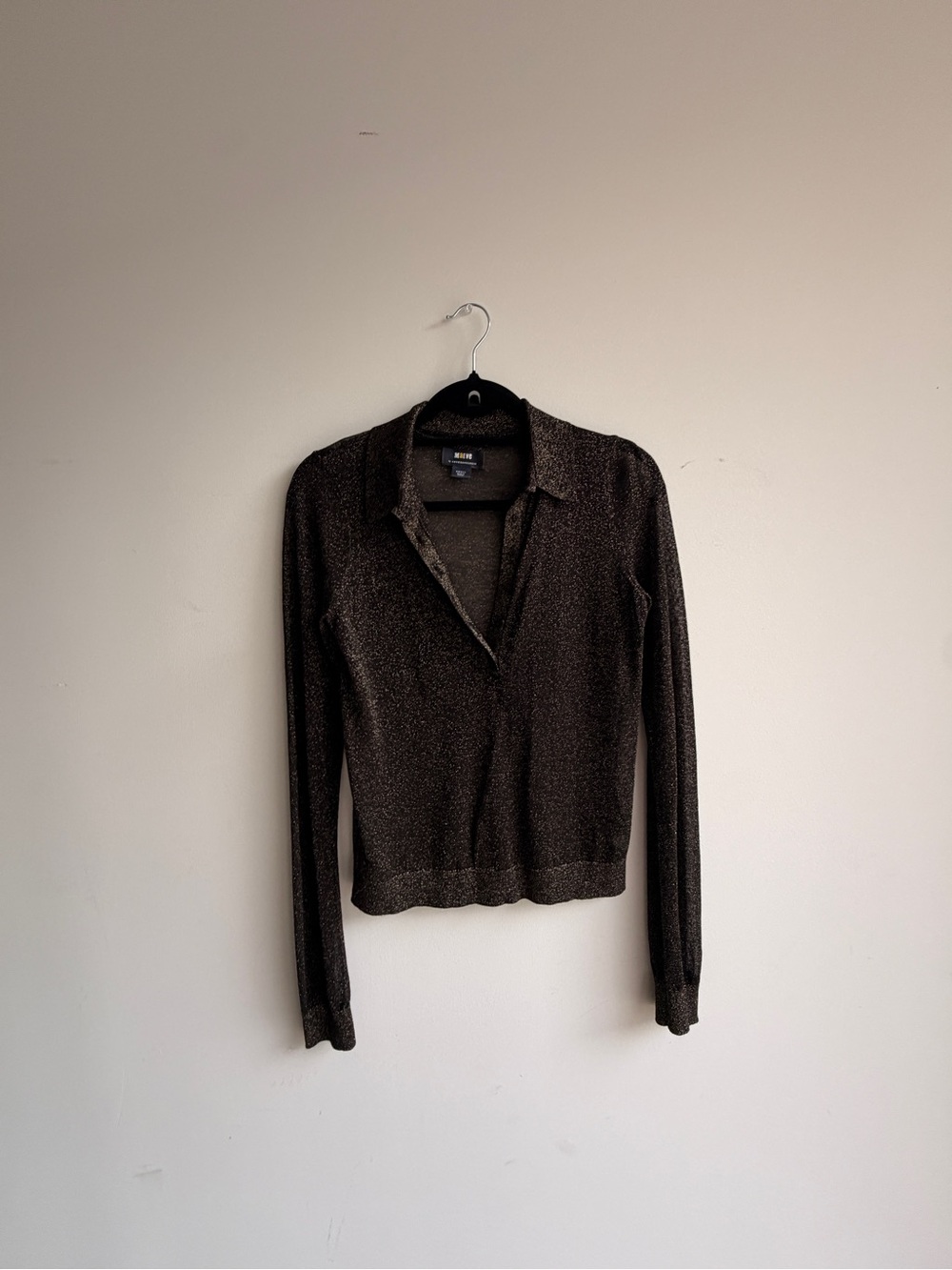 Anthropologie:Maeve Black Shimmer Button-Down Polo Top